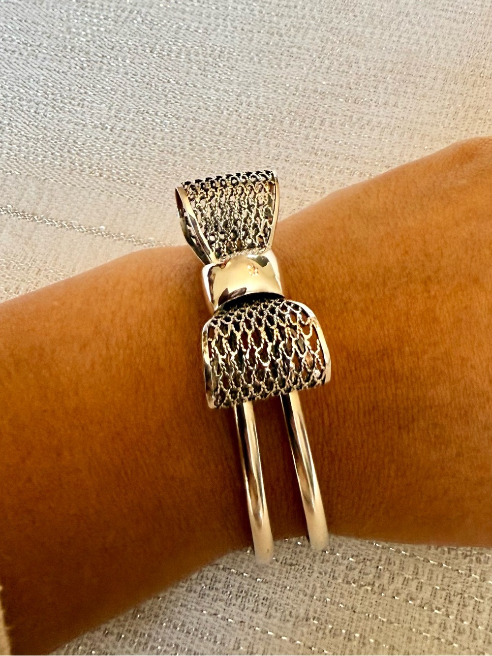 Silver 950 Bow-Accent Double Band Bracelet
